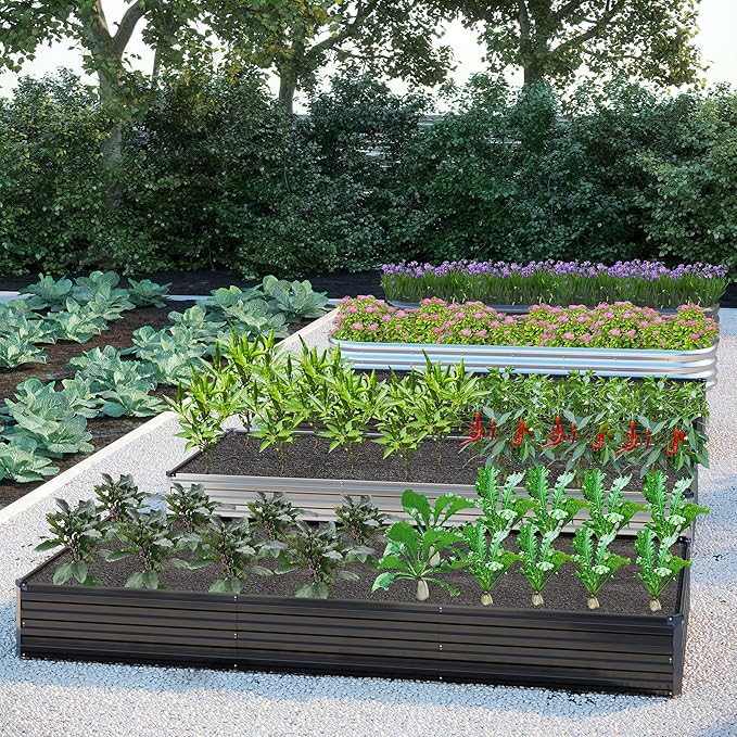 12x2x1FT Galvanized Raised Garden Bed Kit,Vegetable Boxes-Rectangle Metal Flower Box,Large Planter Raised Beds Outdoor Garden for Planting,Fruit,Herb-Black